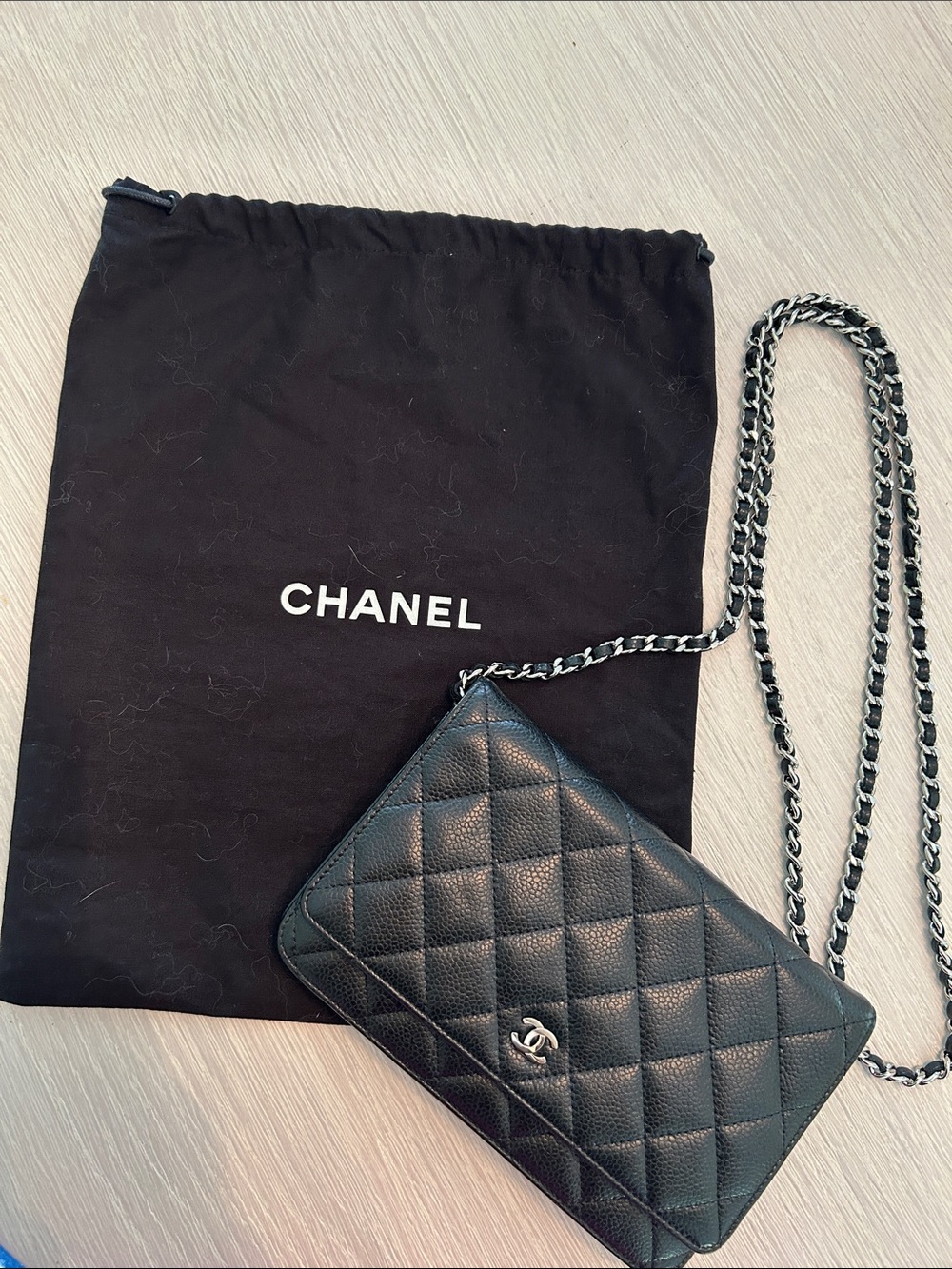 CHANEL Black Quilted Leather Crossbody Wallet on Chain